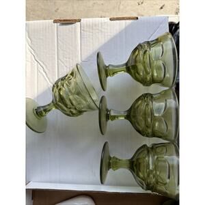 4 VTG FOSTORIA ARGUS Green Water Wine Goblets Glasses Water Henry Ford 5”